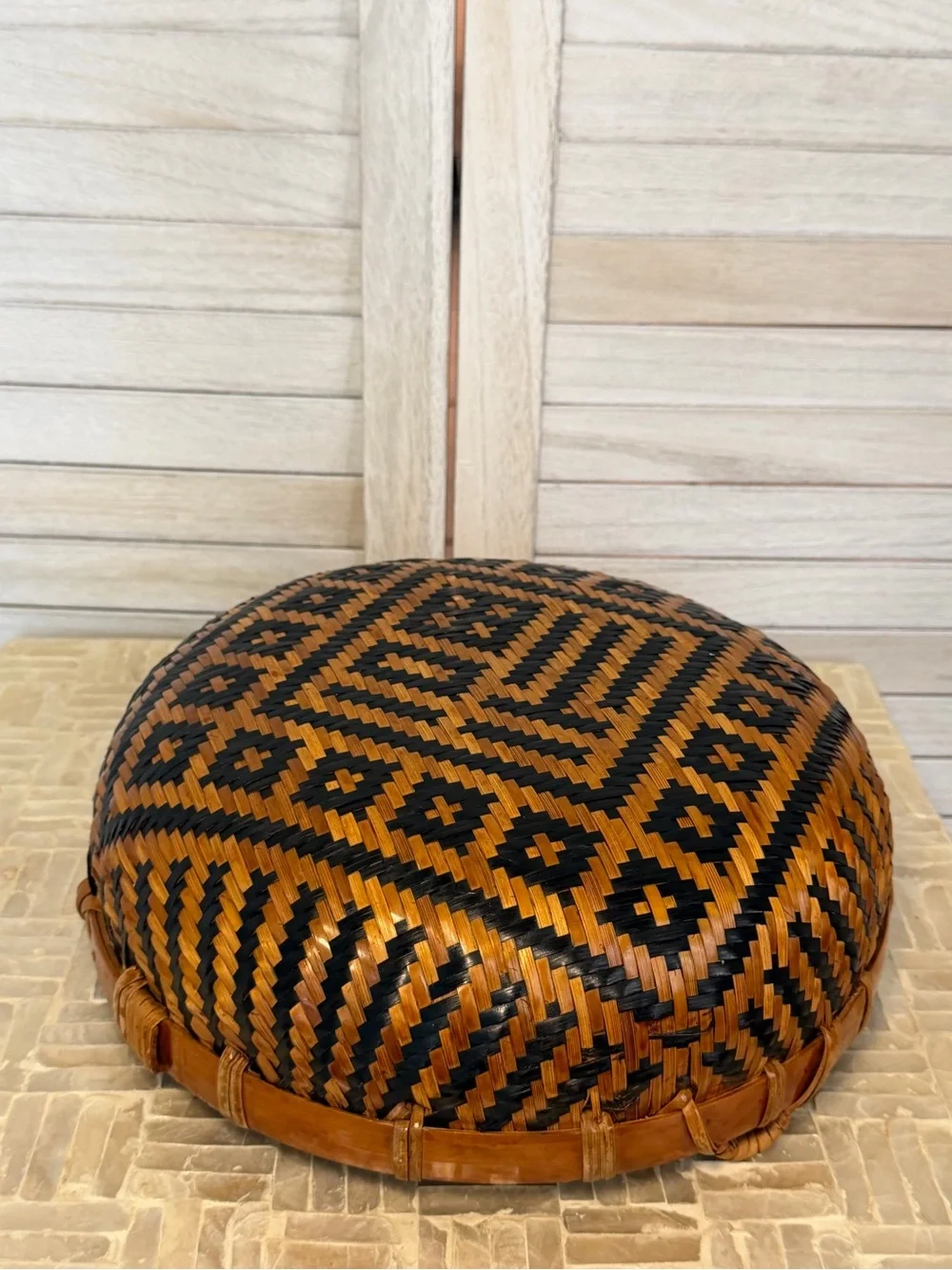 Handwoven Black and Brown Decorative Bamboo Basket - Artisan Home Accents